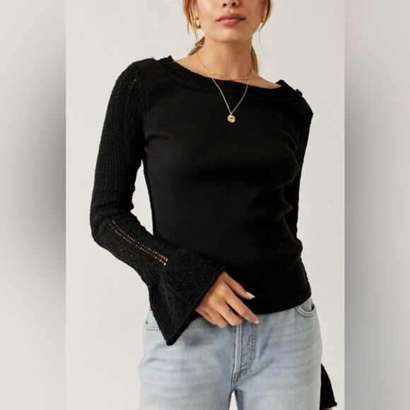 Free People Cuffing Season Top In Black - Picture 1 of 6